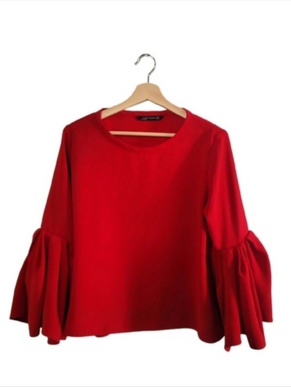ZARA Woman Size US M Bold Red Bell Sleeve Blouse